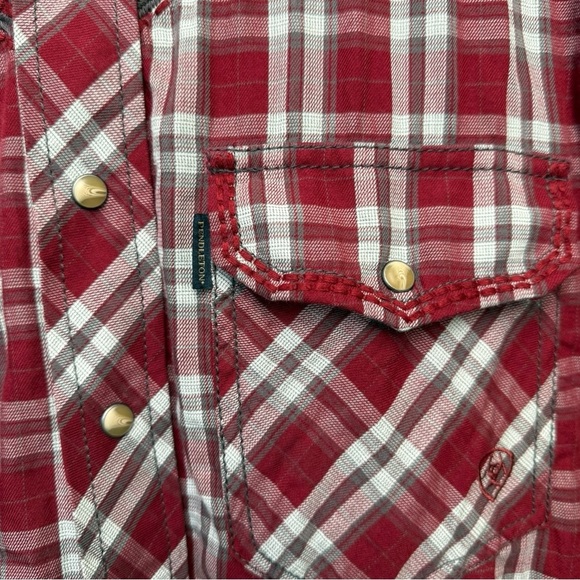 Pendleton x Ariat Plaid Pearl Snap Shirt Men’s Sz Medium Red White Western Rodeo - Picture 7 of 9